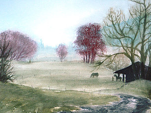 Nebel um den Pferdestadl (38 x 29 cm, Aquarell)