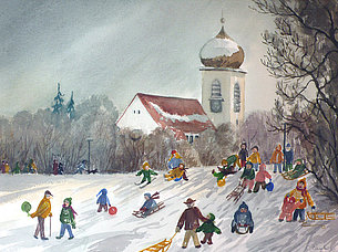 Im Obermenzinger Durchblick (38 x 29 cm, Aquarell)