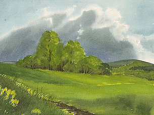 Frühlingshügel (38 x 29 cm, Aquarell)