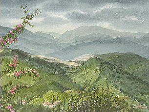 Blaue Berge grüne Hügel (38 x 29 cm)