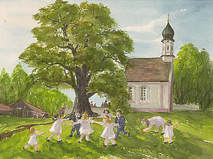 Frühling um das Ähndl (38 x 29 cm, Aquarell)