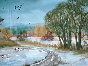 Vorfrühling im Seefelder Tal (54 x 35 cm, Aquarell)